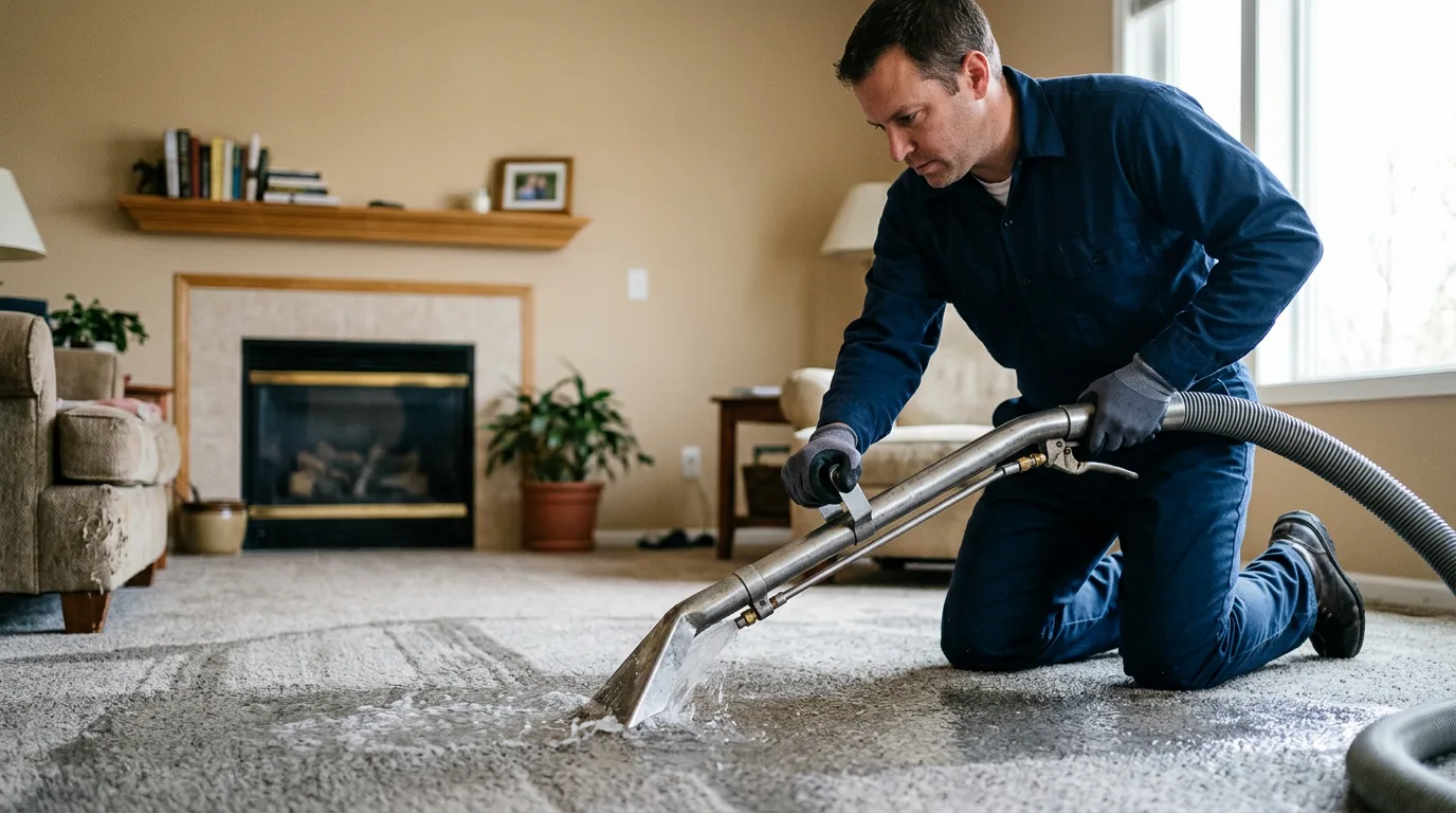 Water damage restoration technician working near Gladstone, MI